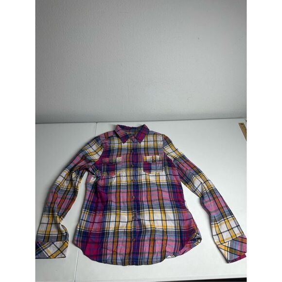 SO Long Sleeve Plaid Button Up Shirt Cotton Multicolor Juniors Size L - Picture 1 of 9
